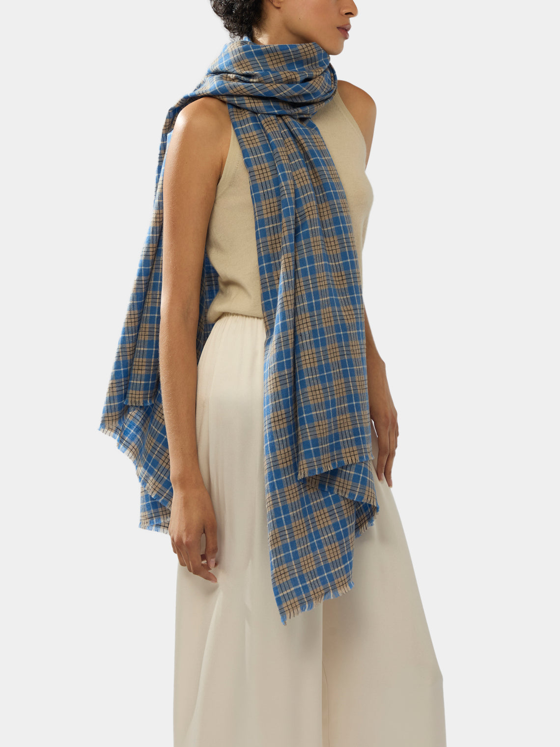Me & K - Cashmere Check Scarf | One Size - Blue - ABASK