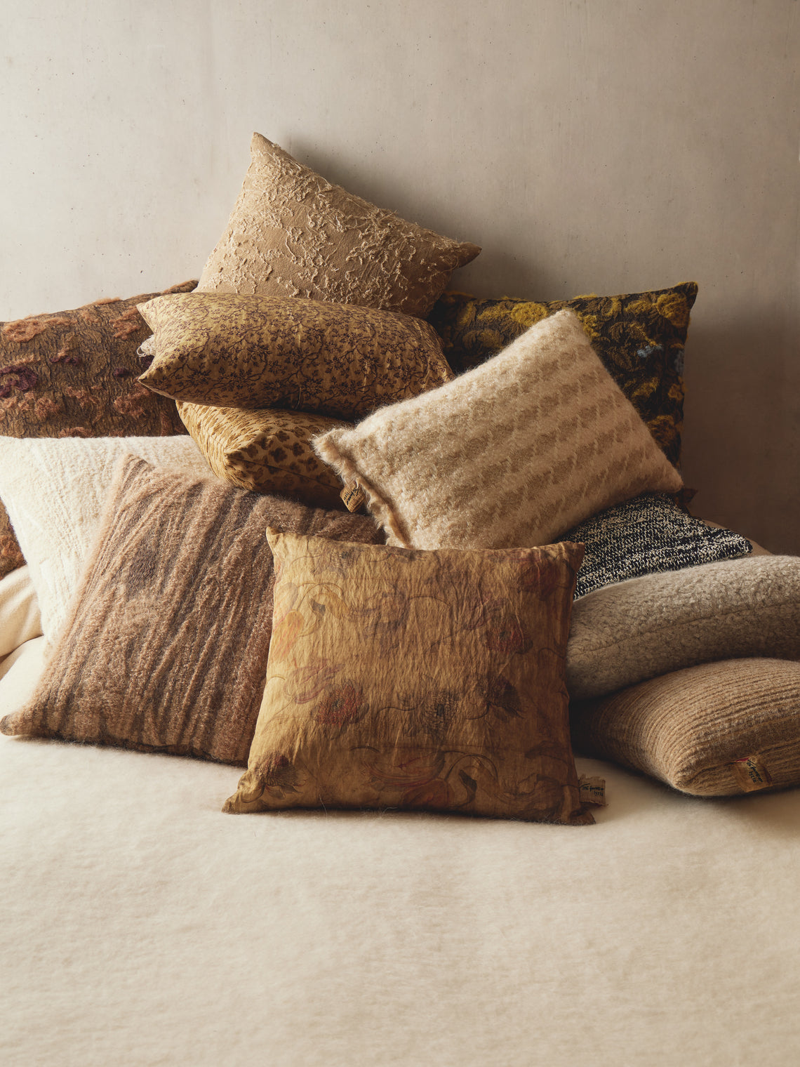 The House of Lyria - Abibo Mohair and Cotton Cushion (21.5in/55cm) - Beige - ABASK