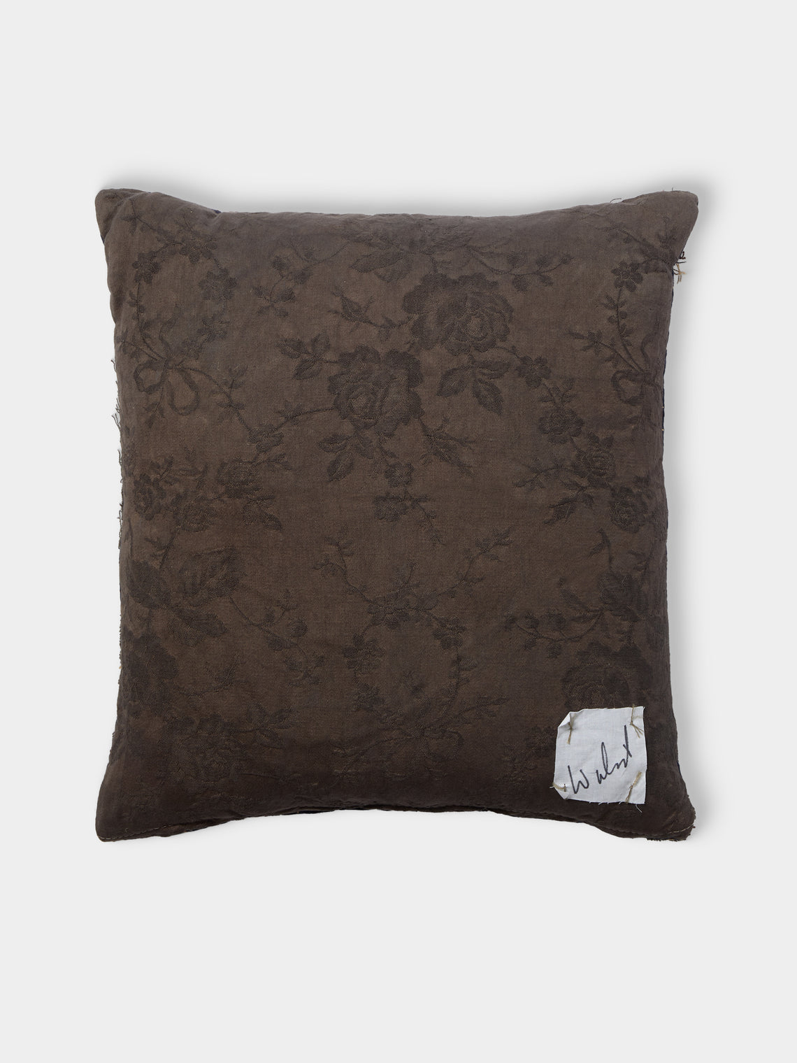 By Walid - Vintage Needlepoint Wool and Damask Cushion (21.5in/45cm) - Green - ABASK