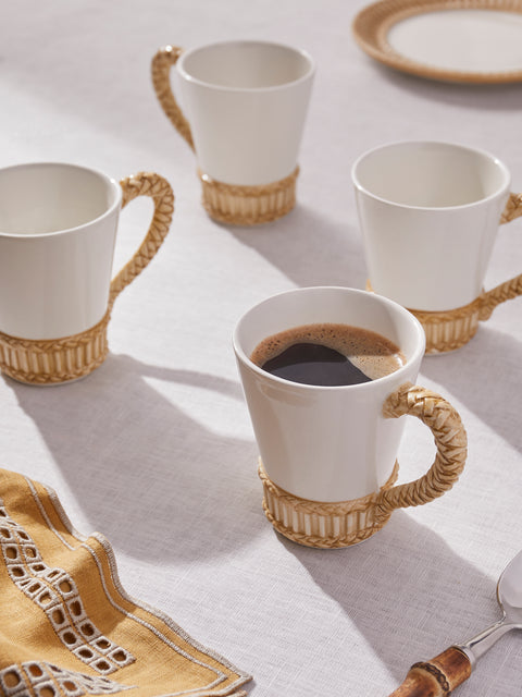 Tessalume Ceramiche - Wicker Hand-Painted Ceramic Mugs (Set of 4) - White - ABASK