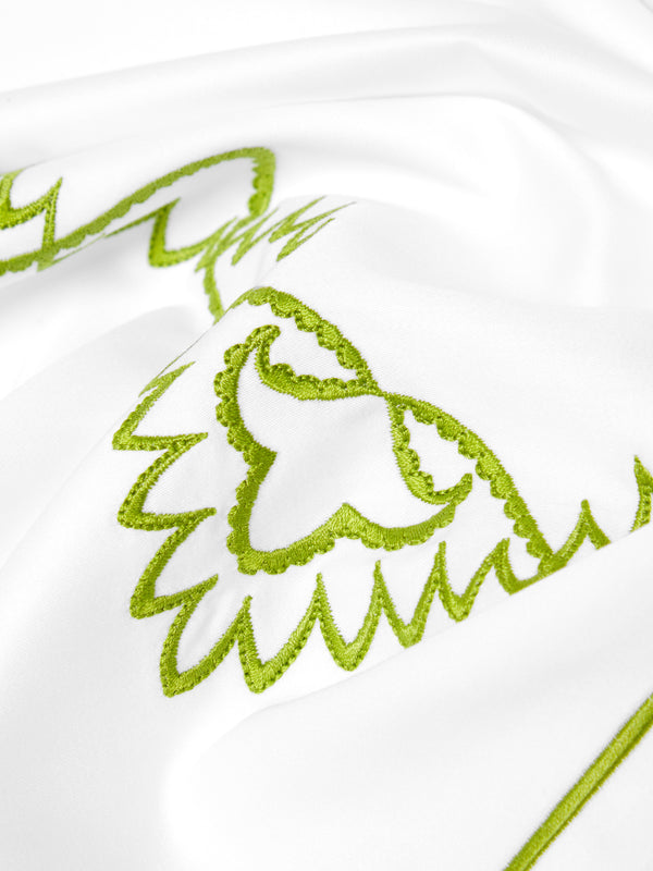 Loretta Caponi - Art Decò Hand-Embroidered Cotton King-Size Pillowcases (Set of 2) - White - ABASK