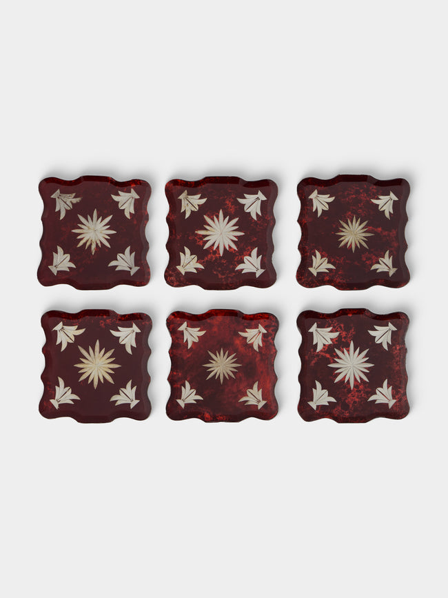 Borgo delle Tovaglie - Firenze Curio Mio Mirrored Glass Coasters (Set of 6) - Red - ABASK - 