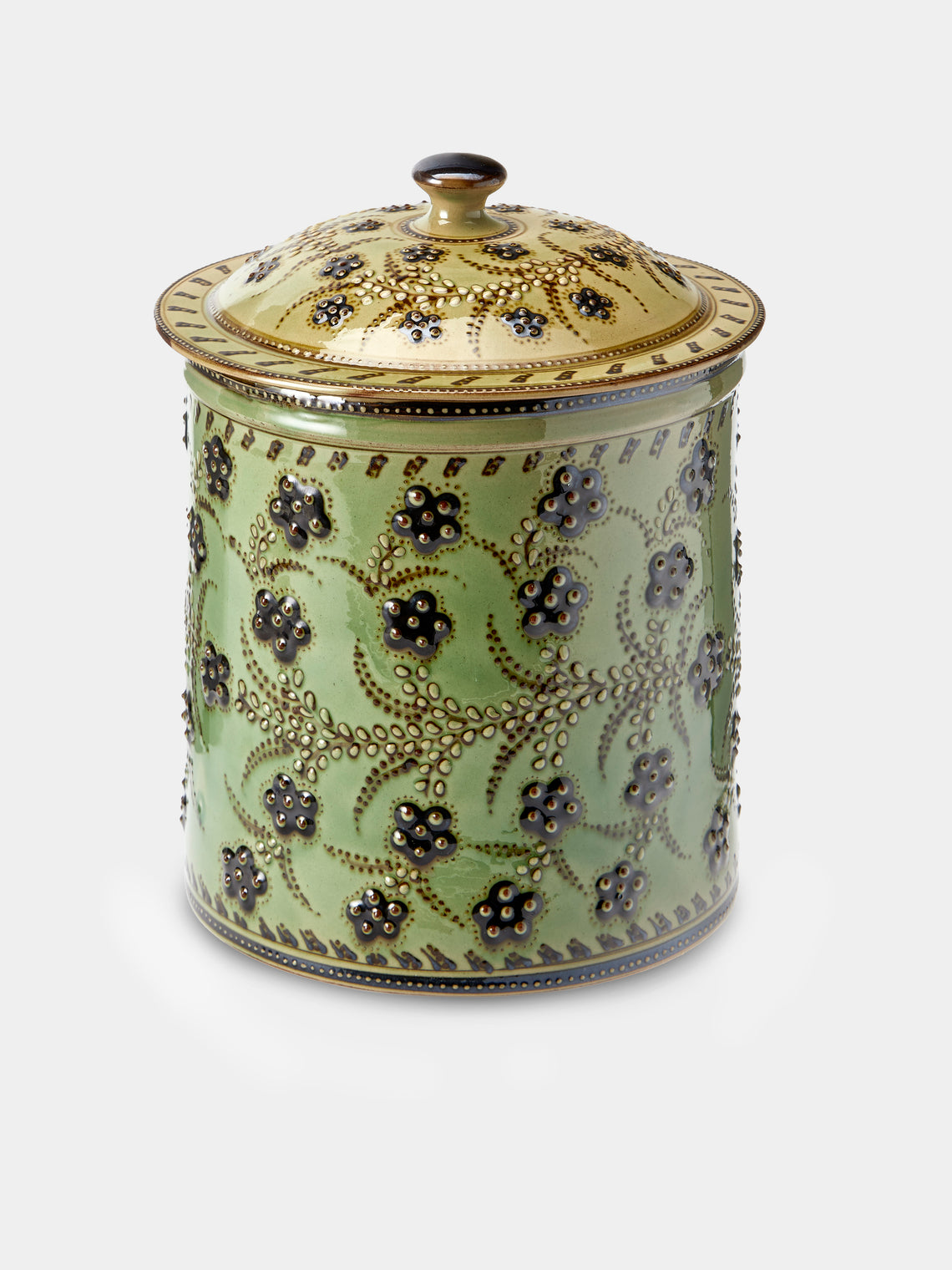 Poterie d’Évires - Flowers Hand-Painted Ceramic Large Lidded Pot - Green - ABASK - 