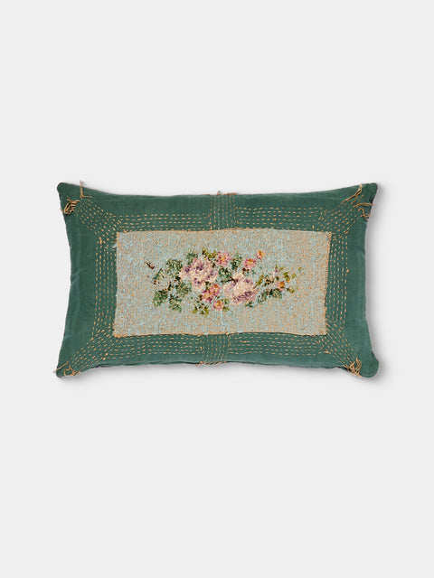 By Walid - 19th-Century Needlepoint Wool and Damask Pillow (19.5in/50cm) - Multiple - ABASK - 