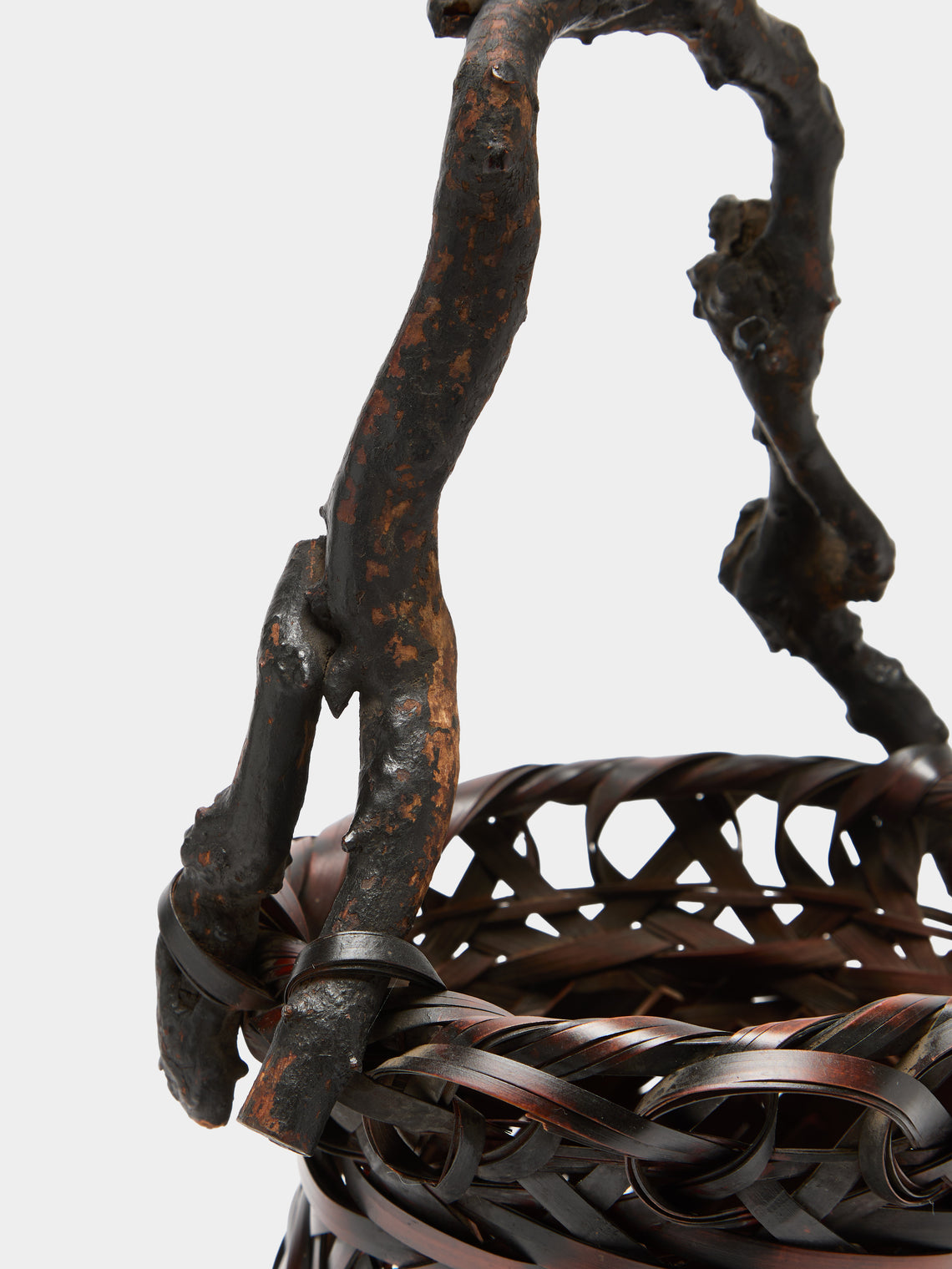 Antique and Vintage - Mid-Century Japanese Bamboo Ikebana Basket - Brown - ABASK