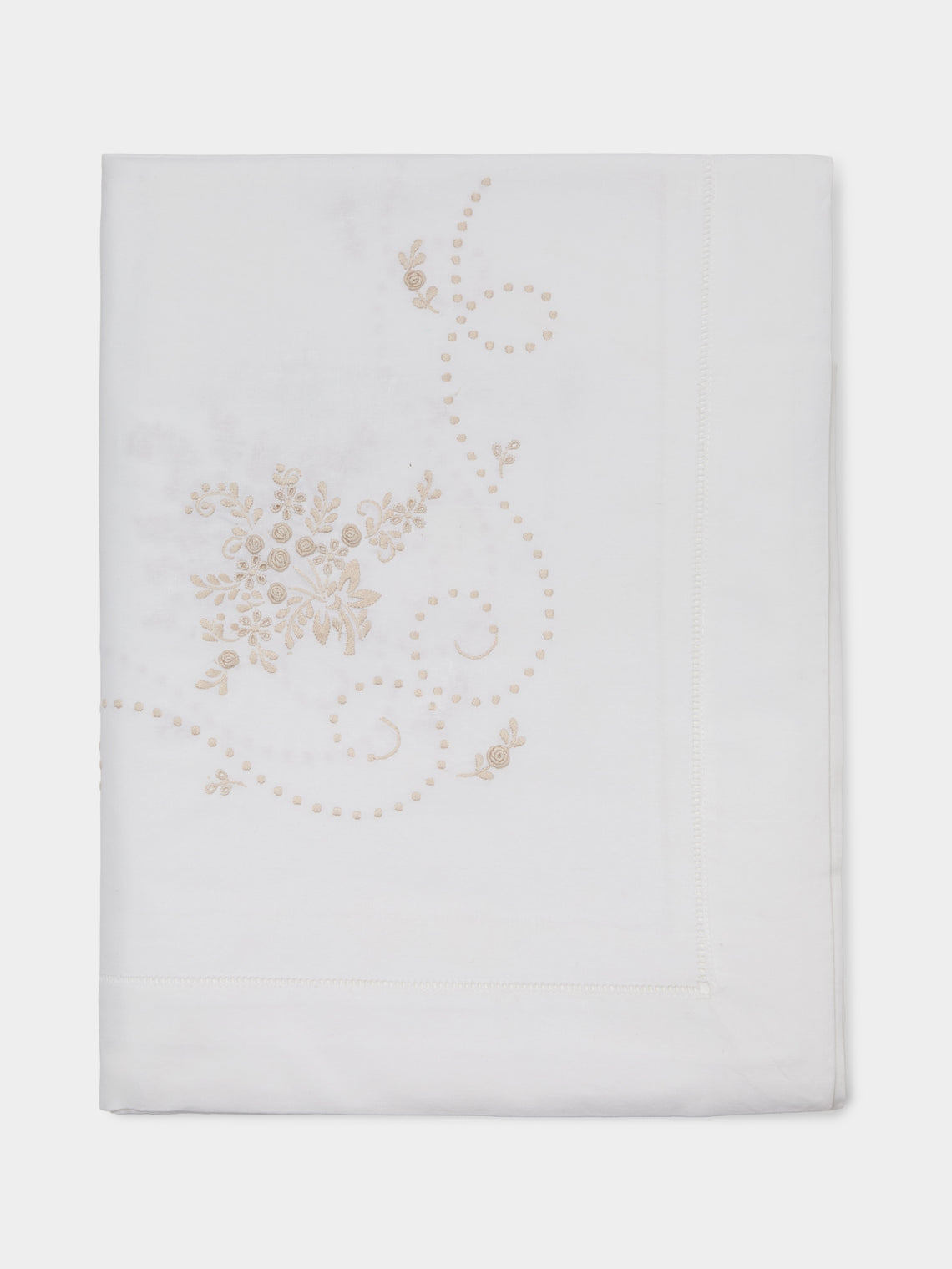 Rolande du Dreuilh Créations - Cotton Bouton Tablecloth (138in/3.5m) - White - ABASK - 