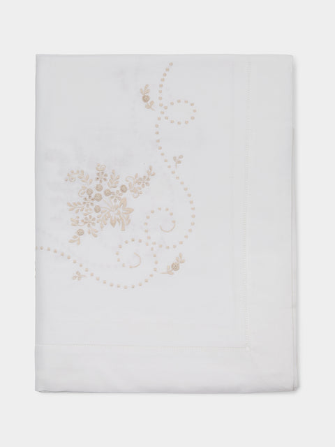 Rolande du Dreuilh Créations - Cotton Bouton Tablecloth (138in/3.5m) - White - ABASK - 