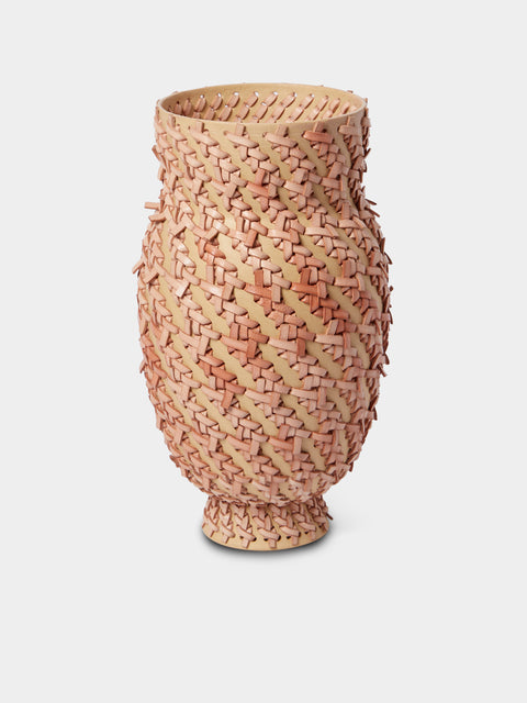 Silver Sentimenti - Gladiator Stoneware and Leather Vase (10.5in/27cm) - Pink - ABASK - 