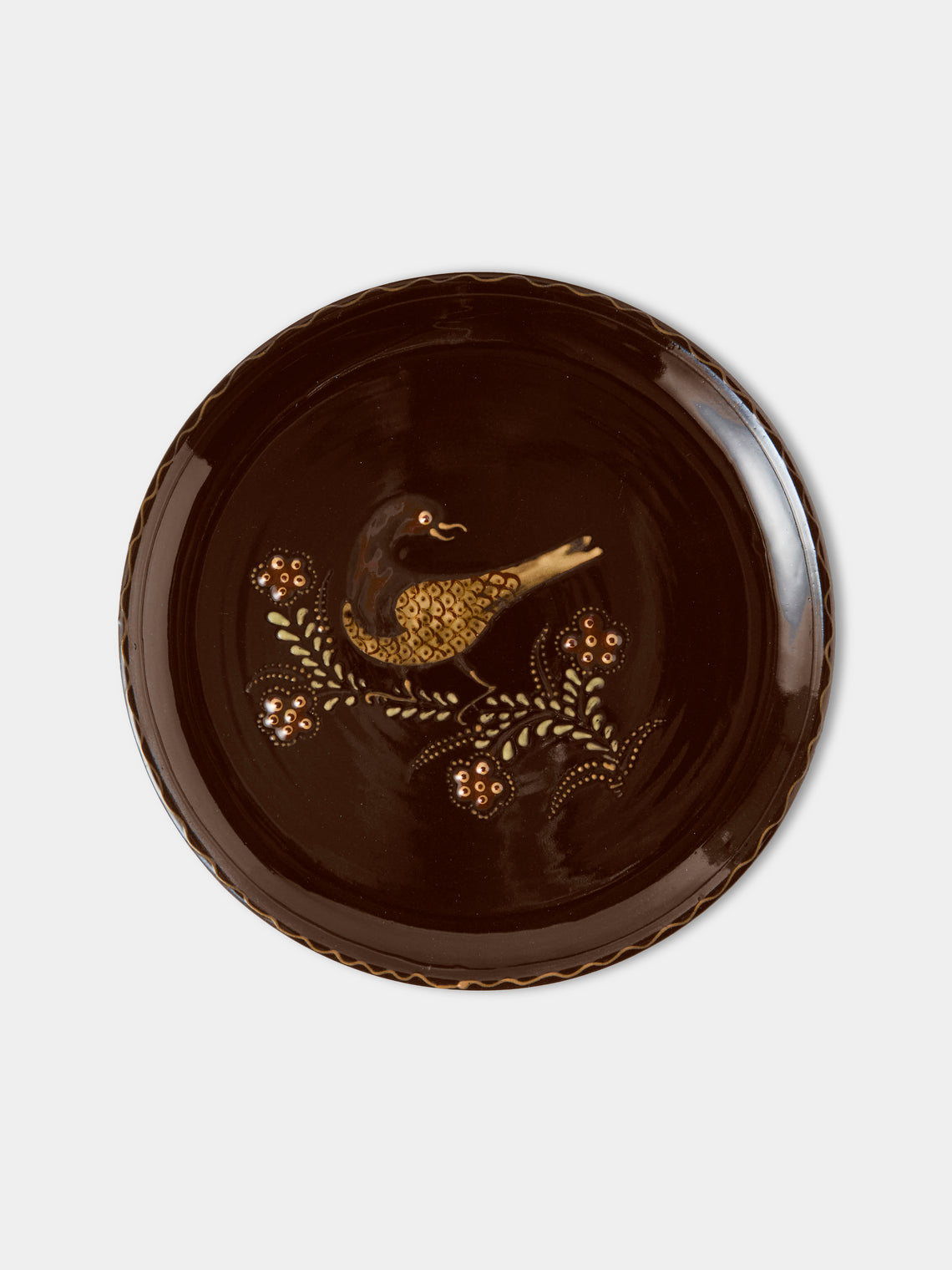Poterie d’Évires - Animals Hand-Painted Ceramic Dinner Plates – 9.5in/24cm (Set of 4) - Dark Brown - ABASK