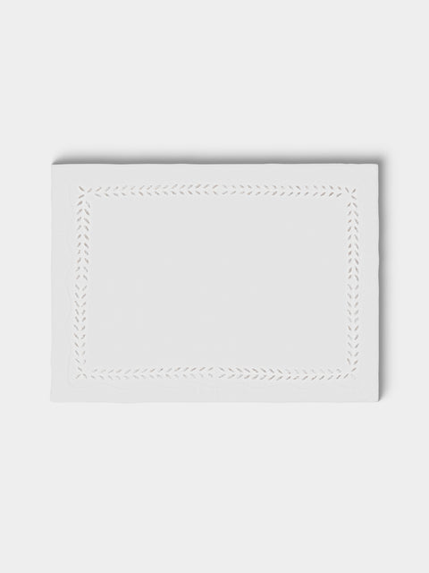 ERI Textiles - | Set of 4 | Marie Silver Hand-Embroidered Linen Placemats - White - ABASK - 