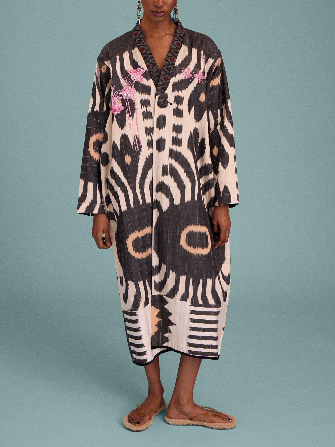 Nazzy Beglari - Hand-Loomed Ikat Cotton Reversible Chapan-Style Robe | One Size - Multiple - ABASK