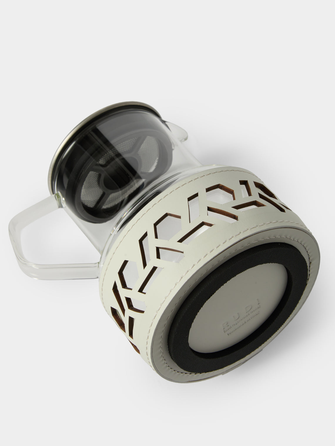 RUDI - Messina Glass and Leather Teapot - White - ABASK