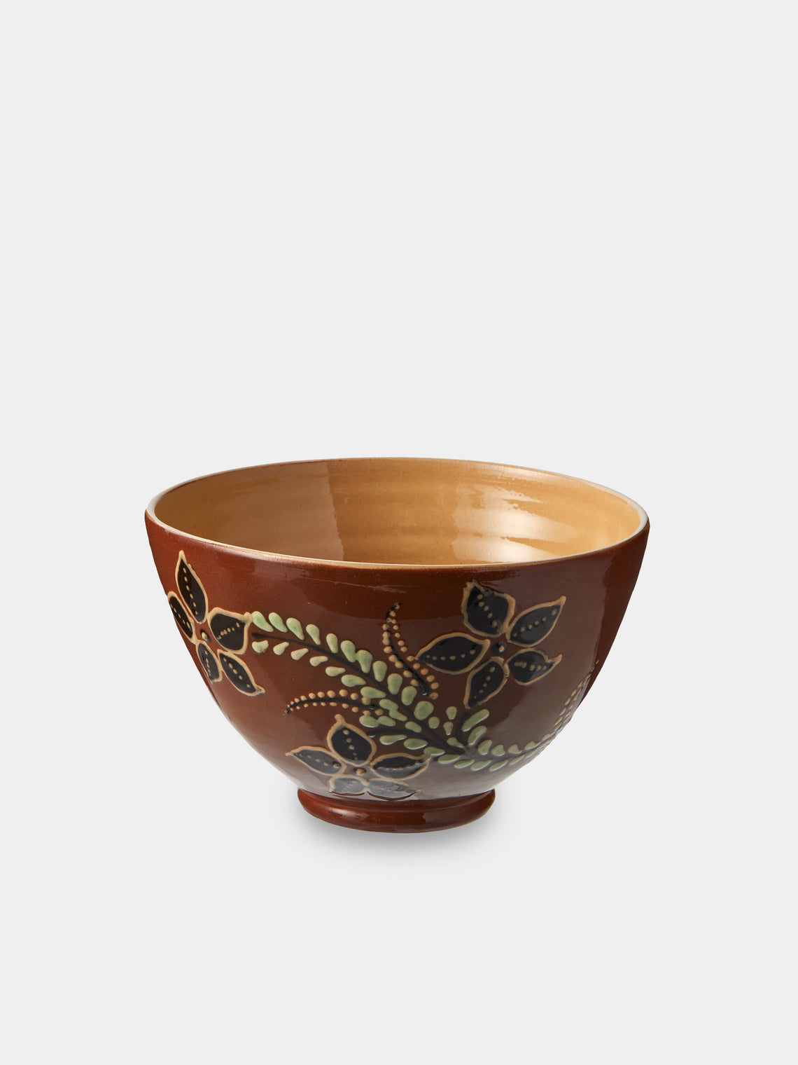 Poterie d’Évires - Flowers Hand-Painted Ceramic Grand Bowls (Set of 4) - Light Brown - ABASK