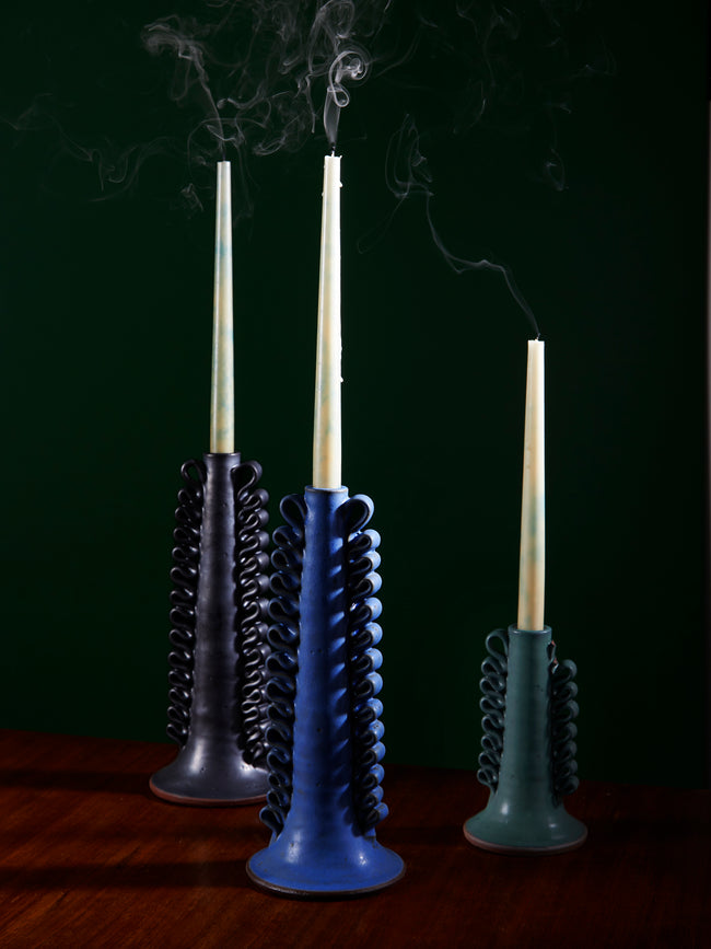 Perla Valtierra - Ribete Large Candle Holder - Blue - ABASK
