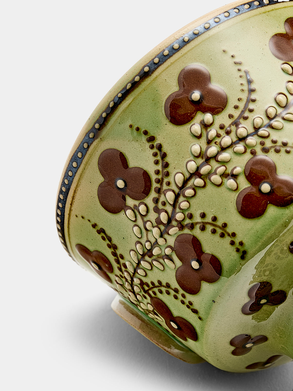 Poterie d’Évires - Flowers Hand-Painted Ceramic Small Raised Bowl - Green - ABASK