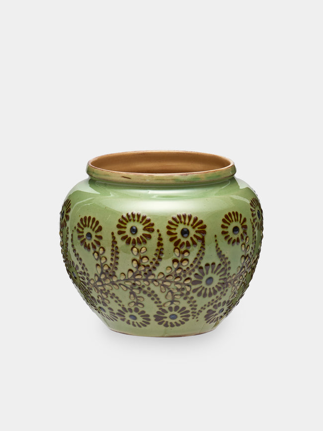 Poterie d’Évires - Flowers Hand-Painted Ceramic Vase (5in/13cm) - Green - ABASK - 
