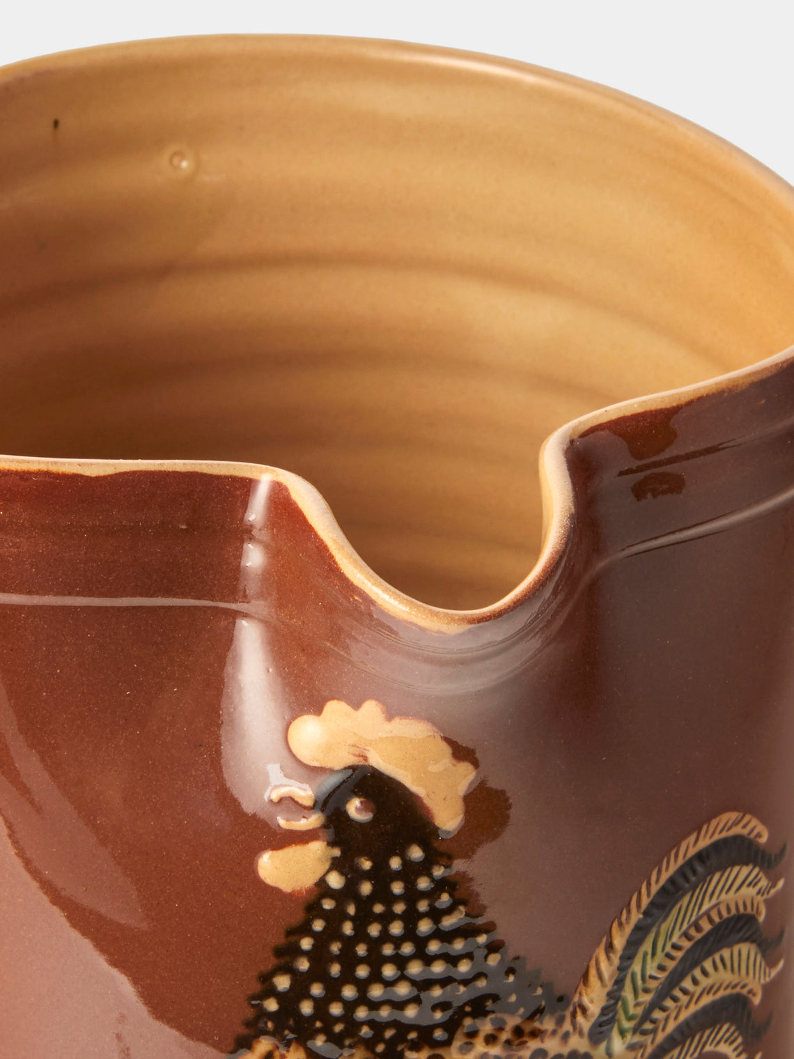 Poterie d’Évires - Chickens Hand-Painted Ceramic Straight-Edge Medium Jug - Light Brown - ABASK