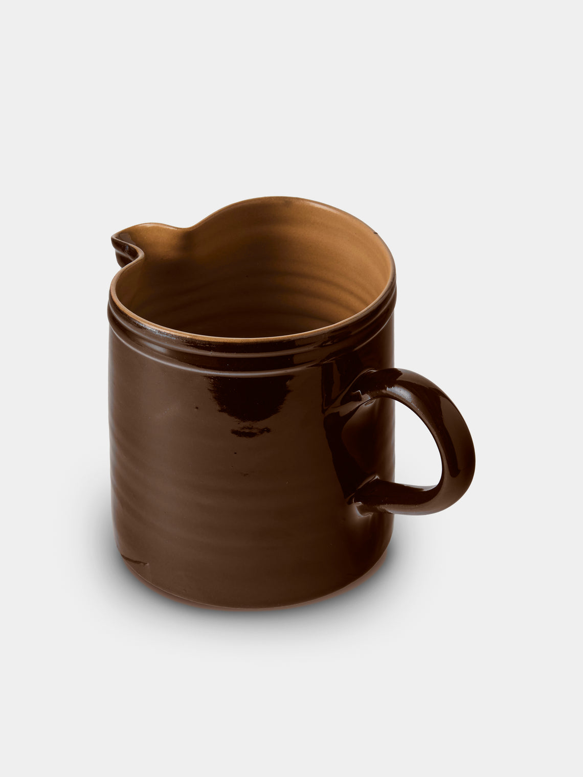 Poterie d’Évires - Flowers Hand-Painted Ceramic Straight-Edge Medium Jug - Dark Brown - ABASK