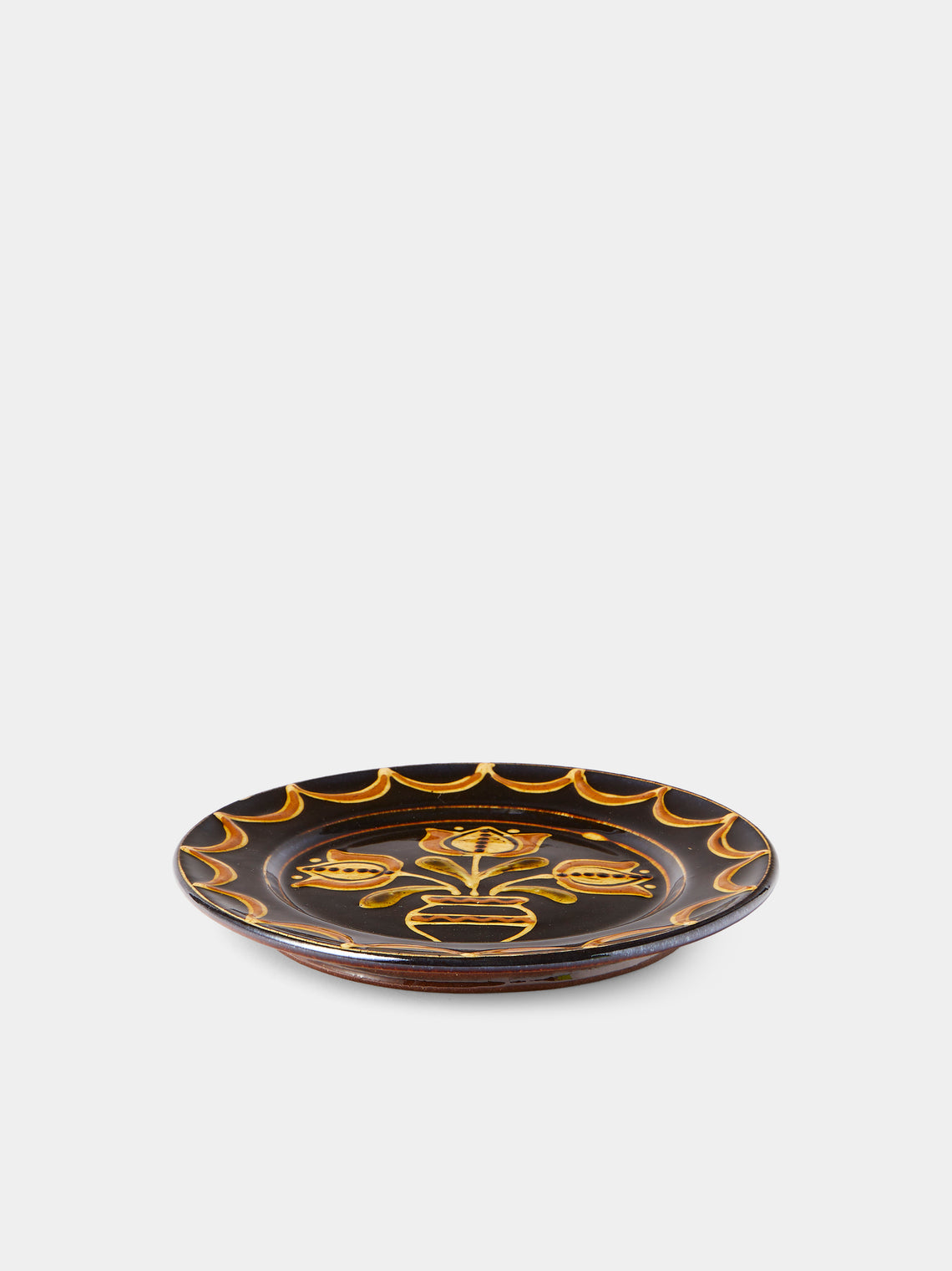Fitch & McAndrew - Tulips Slipware Salad / Dessert Plate (7.5in/19cm) - Black - ABASK