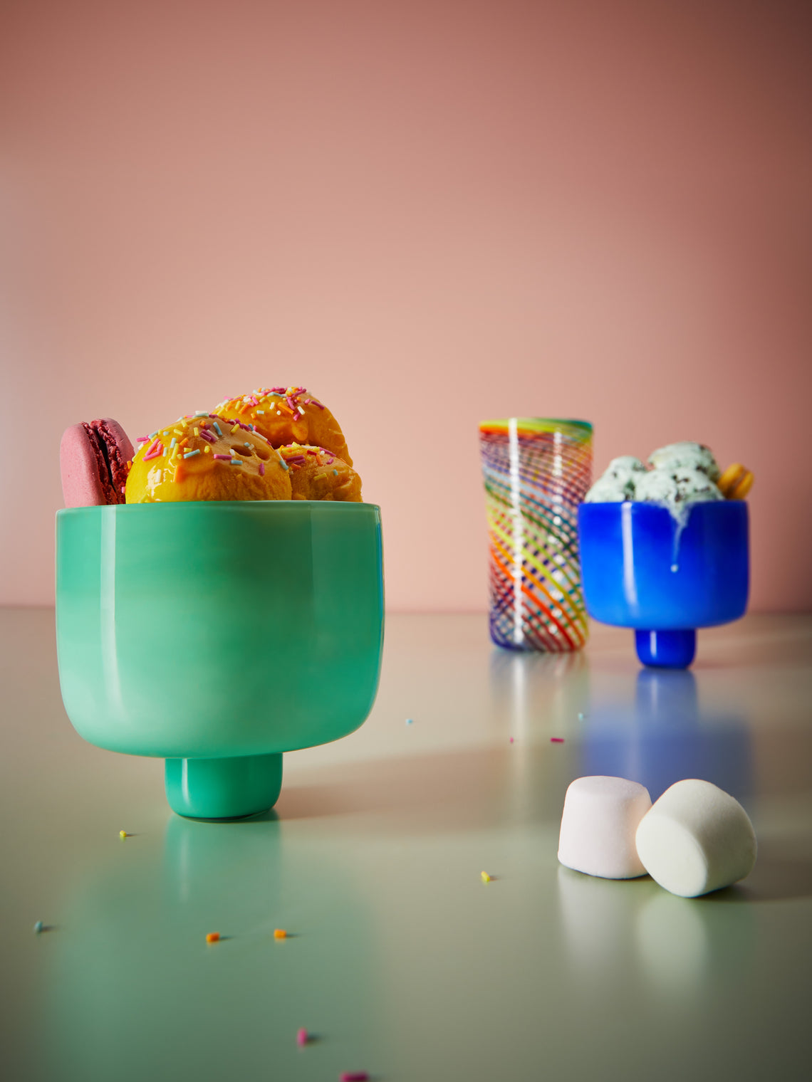 Pierrot Doremus - Hand-Blown Glass Ice Cream Bowls (Set of 4) - Green - ABASK