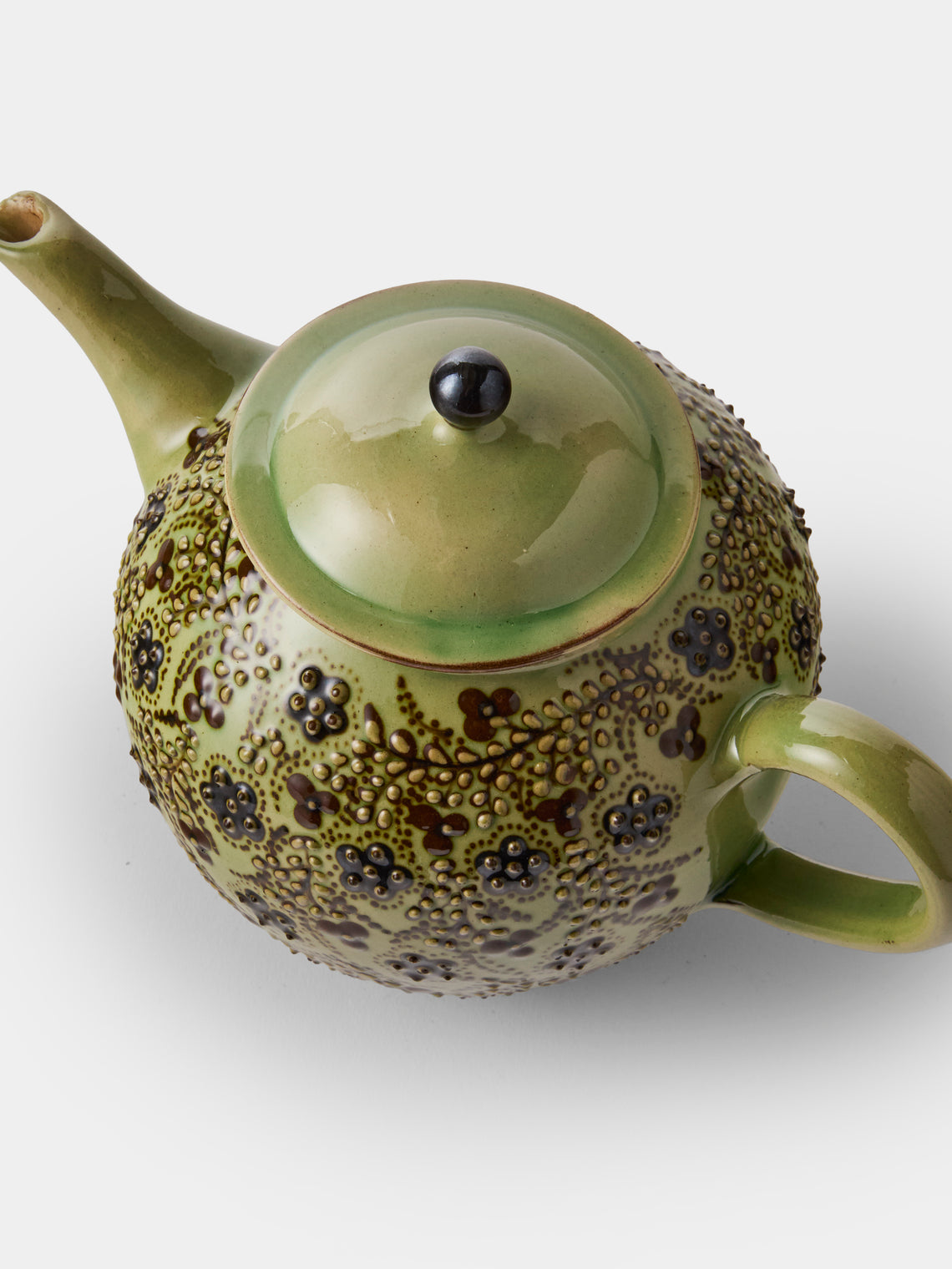 Poterie d’Évires - Flowers Hand-Painted Ceramic Small Teapot - Green - ABASK