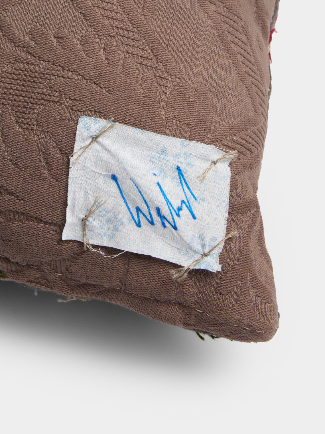 By Walid - 19th-Century Beaded Needlepoint Wool and Linen Cushion (17.5in/45cm) - Multiple - ABASK