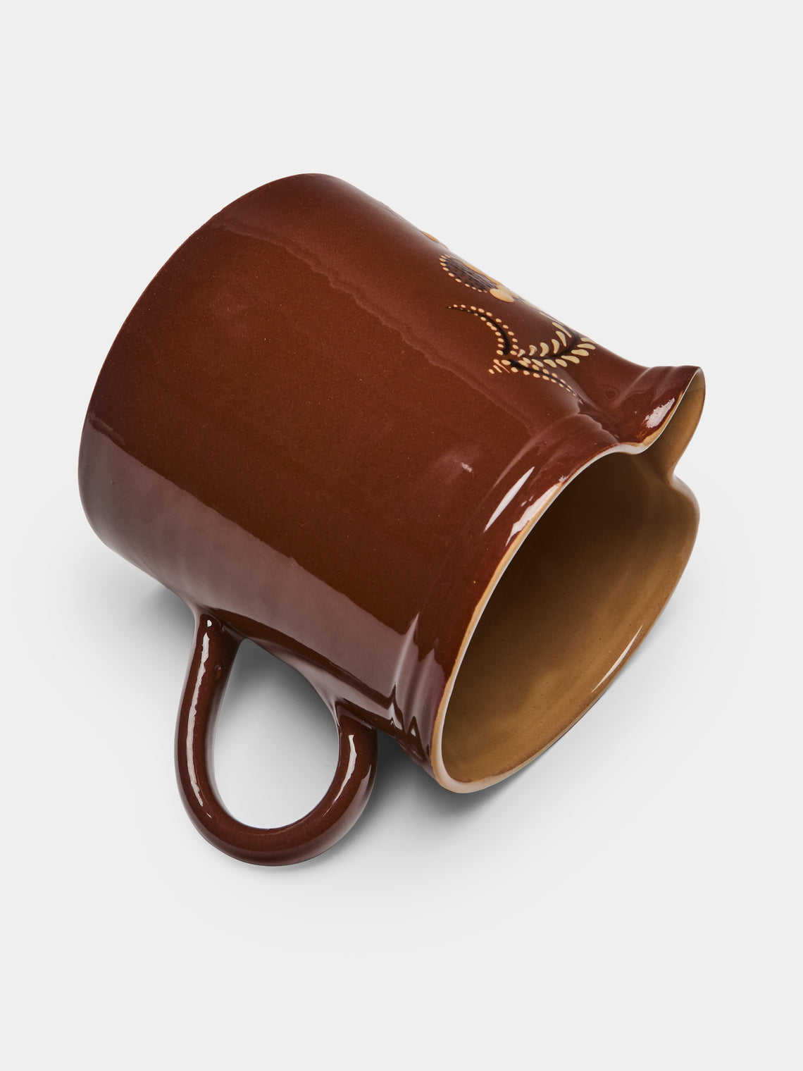 Poterie d’Évires - Flowers Hand-Painted Ceramic Straight-Edge Jug (34oz/1L) - Light brown - ABASK