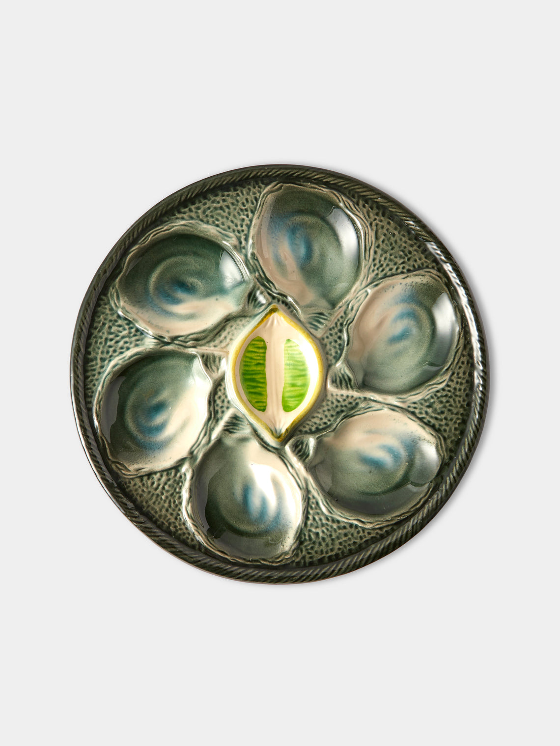 Antique and Vintage - Mid-Century Majolica Ceramic Oyster Plates (Set of 10) - Multiple - ABASK