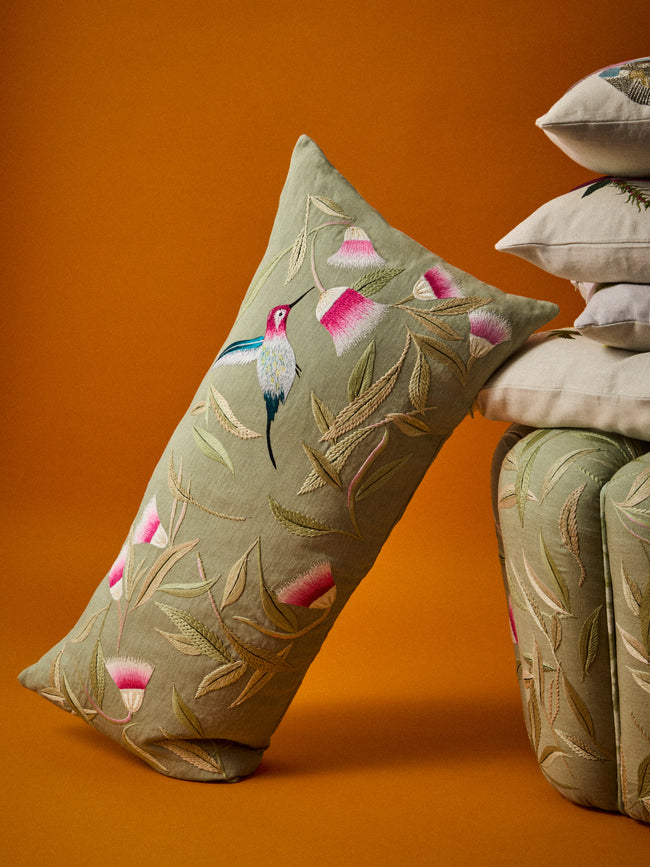 Bokja - Hummingbird Embroidered Linen Cushion (35.5in/90cm) - Multiple - ABASK