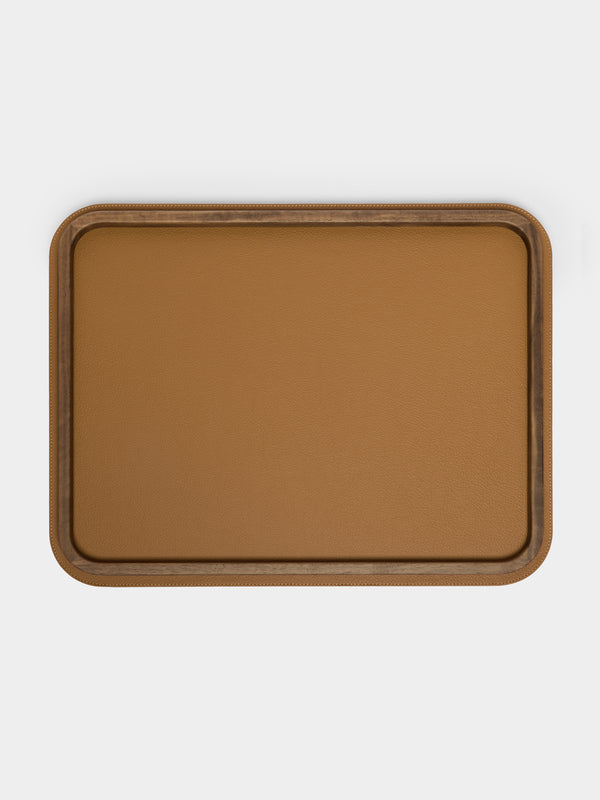 Giobagnara x Poltrona Frau - Walnut Large Rectangular Tray with Leather Inlay - Brown - ABASK - 