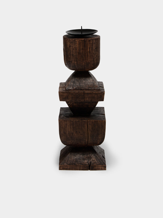 Jamie Gaunt Designs - Totem Hand-Carved Wood Candle Holder - Dark Brown - ABASK - 