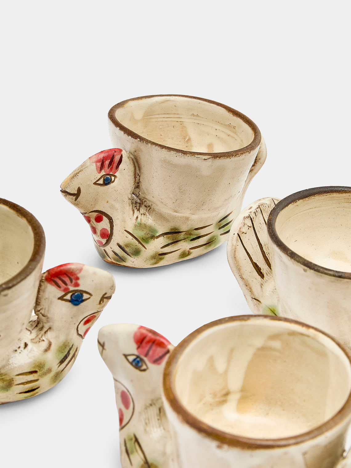 Anut Cairo - Chicken Hand-Painted Ceramic Egg Cups (Set of 4) - Beige - ABASK