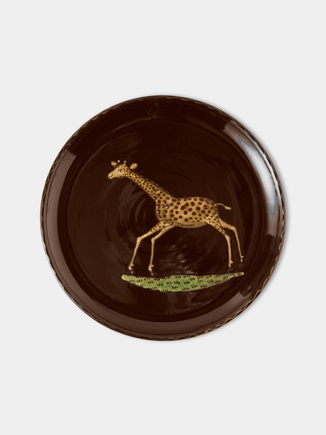 Poterie d’Évires - Animals Hand-Painted Ceramic Dinner Plates – 9.5in/24cm (Set of 4) - Dark Brown - ABASK