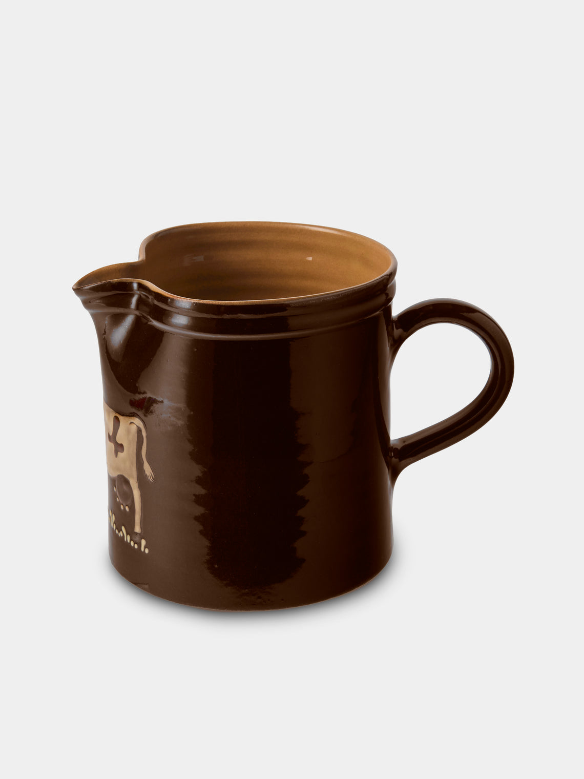 Poterie d’Évires - Cows Hand-Painted Ceramic Straight-Edge Medium Jug - Dark Brown - ABASK