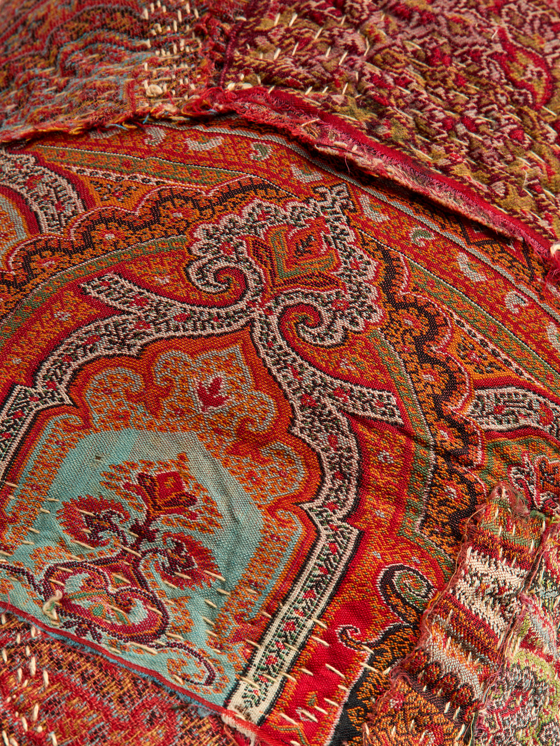 By Walid - 19th-Century Wool Paisley and Cotton Patchwork Cushion (25.5in/65cm) - Multiple - ABASK