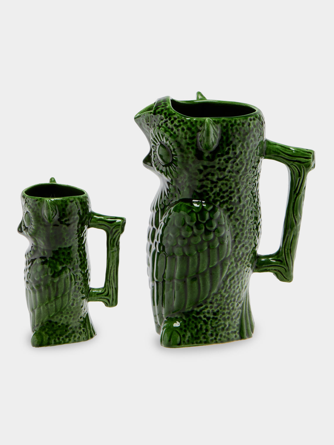 Antique and Vintage - Mid-Century Owls Ceramic Jug with Mugs (Set of 7) - Green - ABASK