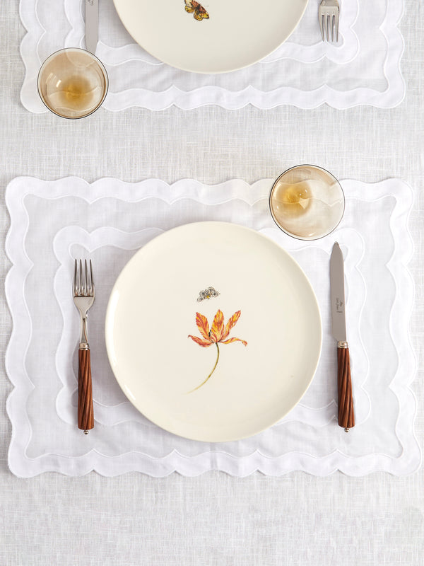 Los Encajeros - Charme Embroidered Linen Placemats (Set of 4) - White - ABASK