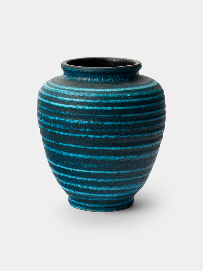 Antique and Vintage - Mid-Century Accolay Ceramic Vase (7in/18cm) - Blue - ABASK - 
