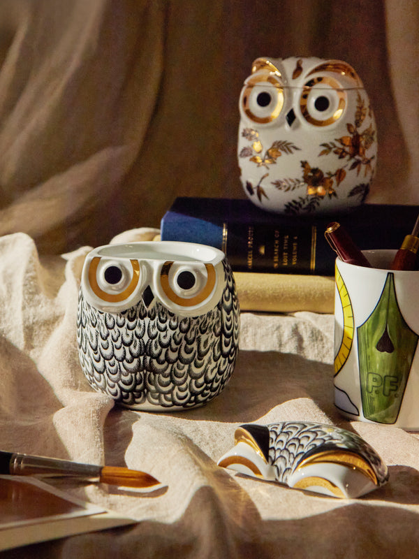 Fornasetti - Civetta Piumata Hand-Painted Porcelain Jar -  - ABASK