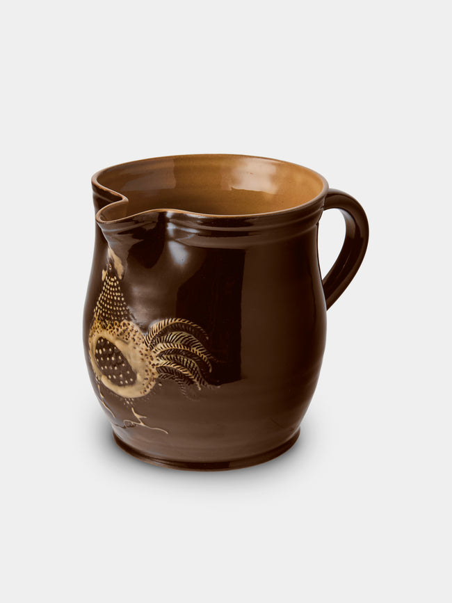 Poterie d’Évires - Chickens Hand-Painted Ceramic Medium Jug - Dark Brown - ABASK - 