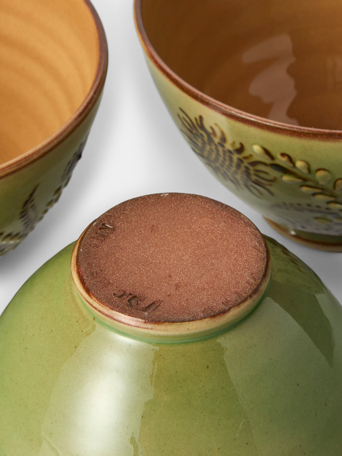 Poterie d’Évires - Flowers Hand-Painted Ceramic Small Bowls (Set of 4) - Green - ABASK