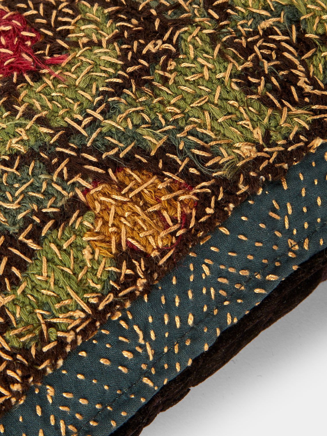 By Walid - 19th-Century Needlepoint Wool, Linen and Velvet Cushion (23.5in/60cm) - Multiple - ABASK