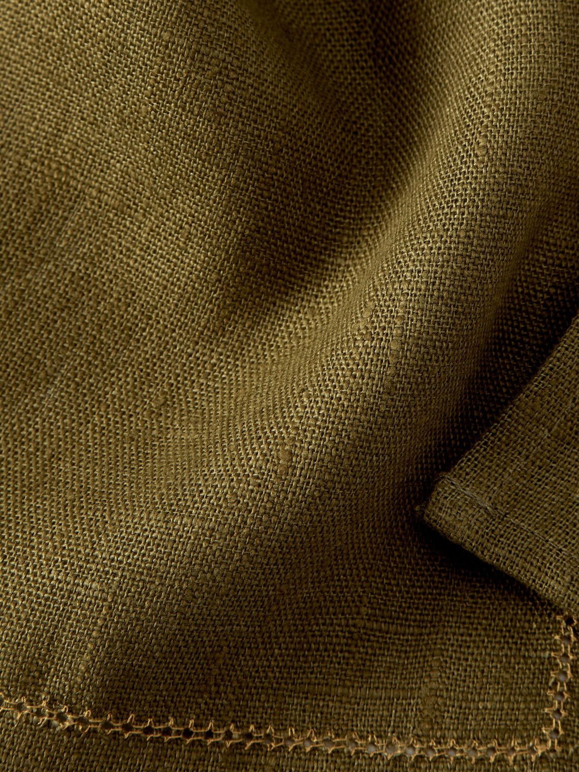 Volga Linen - Hem-Stitch Linen Napkins (Set of 6) - Green - ABASK