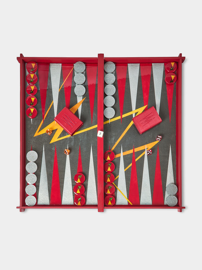 Valeria Molinari - Fire Hand-Painted Watercolor Wood Backgammon Set - Red - ABASK - 