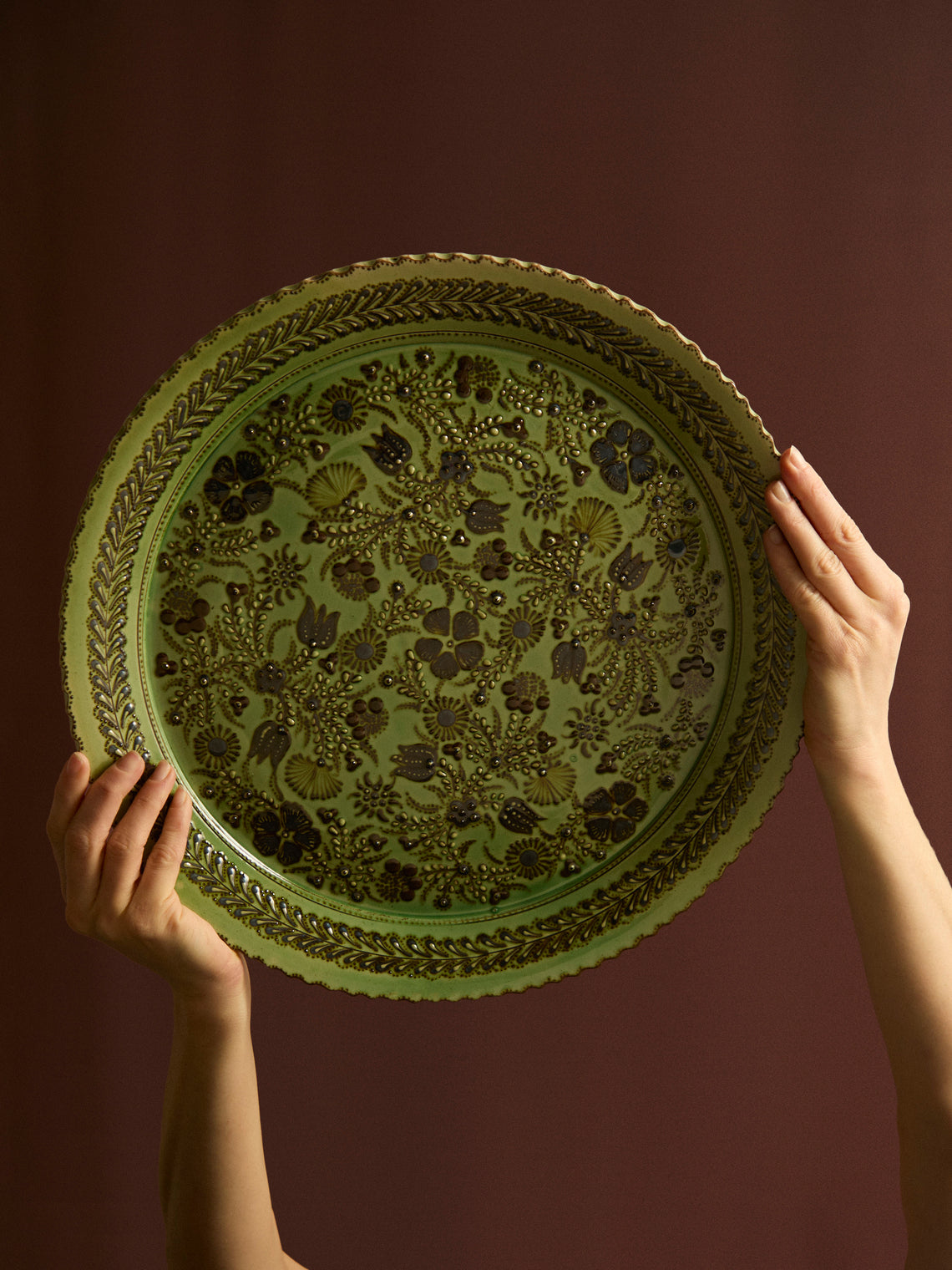 Poterie d’Évires - Flowers Hand-Painted Ceramic Round Platter -  - ABASK