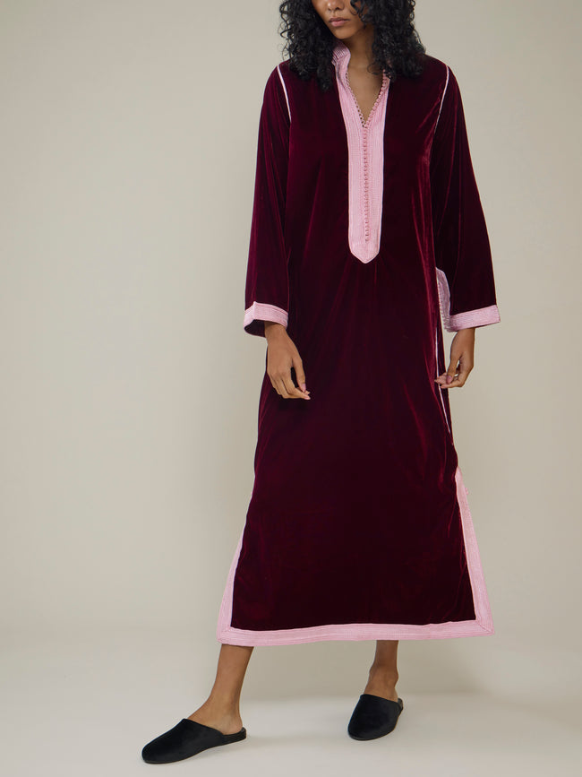 Muzungu Sisters - Alia Hand-Embroidered Velvet Dress | Size: S - Burgundy - ABASK