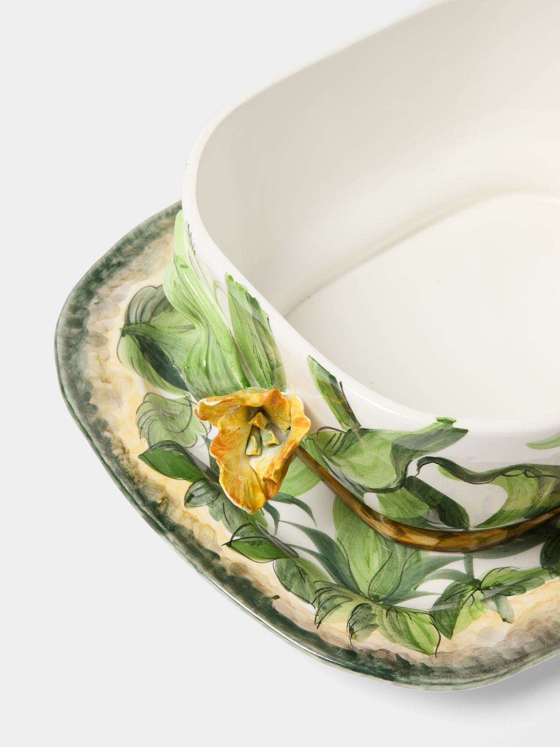 Fioravola - Tulips Hand-Painted Ceramic Tureen with Platter - White - ABASK