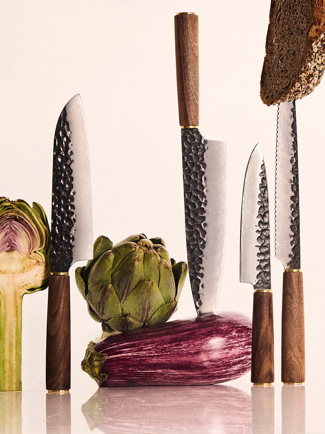 Katto - | Set of 4 | Turkish Walnut Kitchen Knives - Brown - ABASK