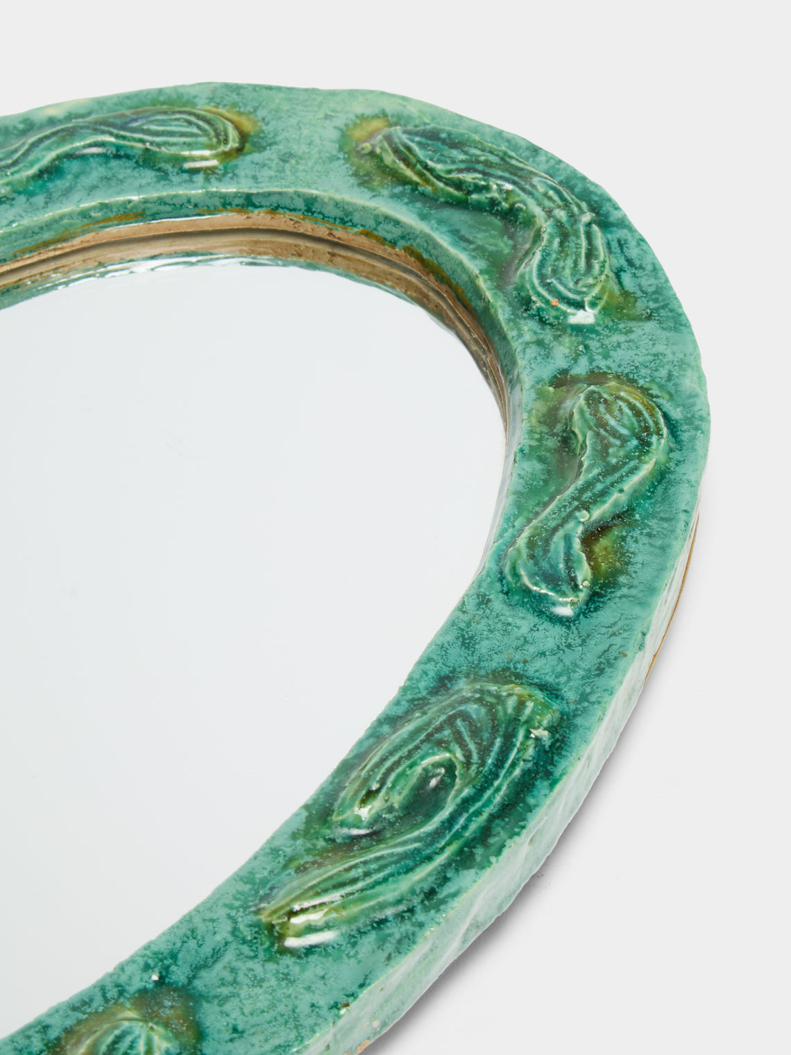 Antique and Vintage - 1950s Vallauris Ceramic Mirror - Green - ABASK