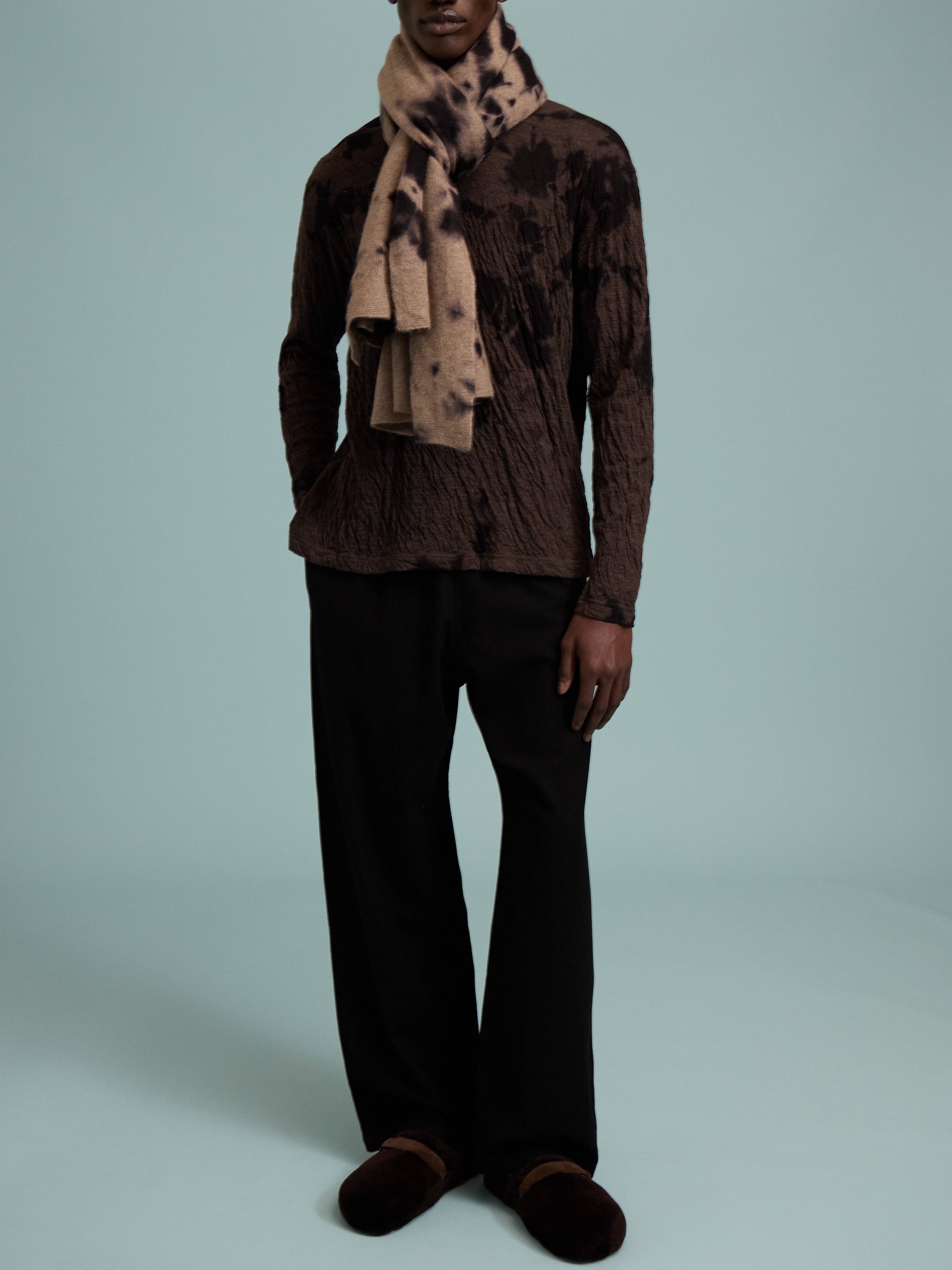 Brown Shibori Cashmere Shawl | One Size by Suzusan | ABASK